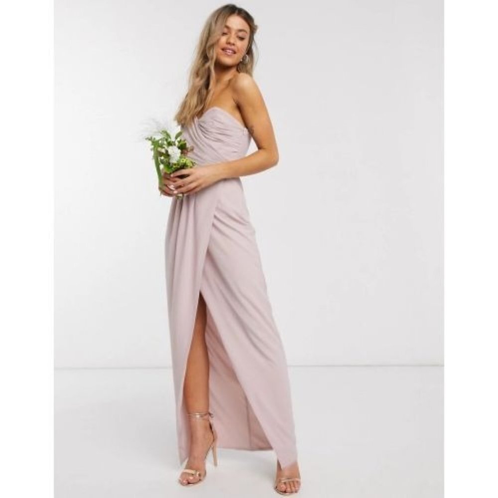 NWT TFNC bridesmaid one shoulder wrap front maxi dress Color‎ Pink Size US 12